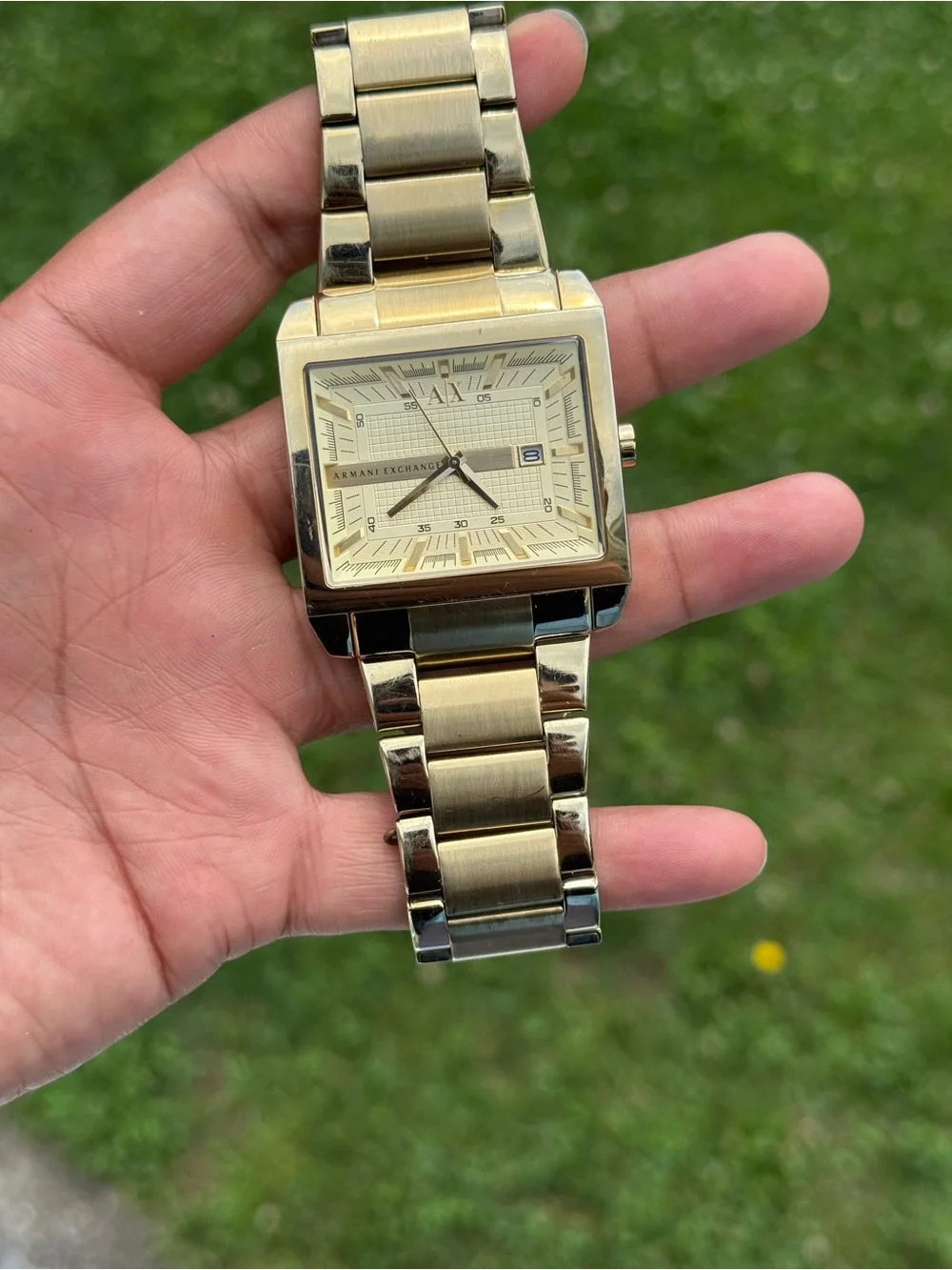 Armani Exchange Gold-Tone Square Bracelet Watch Mens